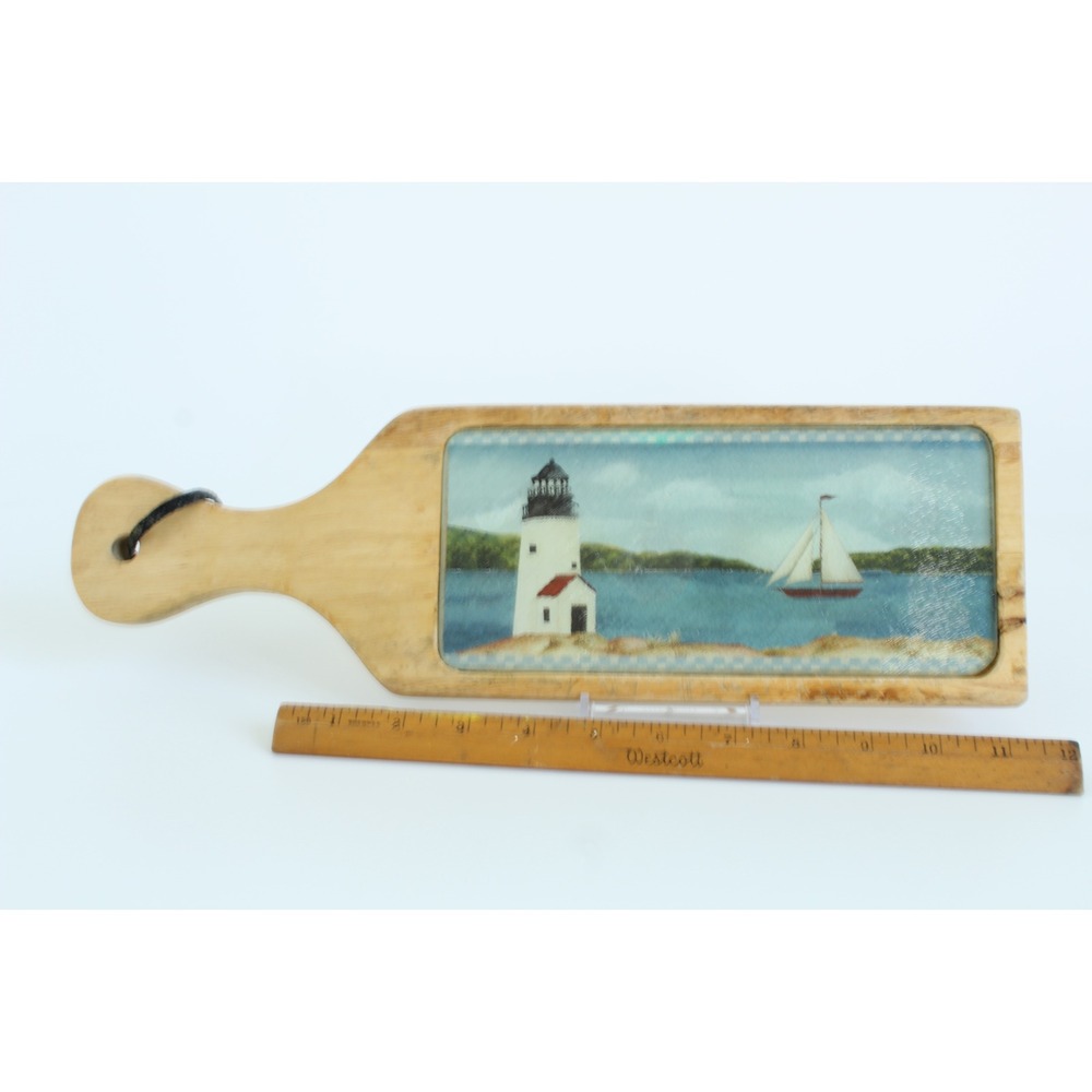 Nautical Lighthouse Sailboat Wooden Paddle Board Decorative Wall Art 11.5" - Picture 1 of 7